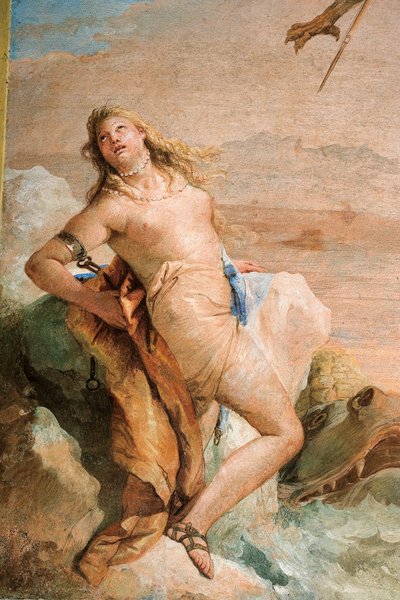 (detalle) Angélica, de Ruggero liberando a Angélica, de la Sala de Orlando Furioso en la Palazzina, 1757 de Giovanni Battista Tiepolo