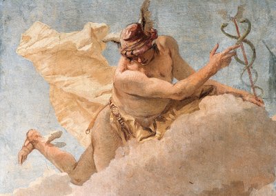 (detalle) Mercurio, de Mercurio exhortando a Eneas a dejar Cartago, de la Sala de la Eneida en la Palazzina, 1757 de Giovanni Battista Tiepolo