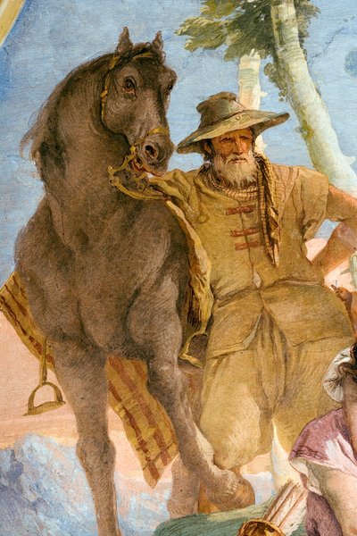 (detalle) Campesino, de Angélica ayudando al herido Medoro, de la Sala de Orlando Furioso en la Palazzina, 1757 de Giovanni Battista Tiepolo