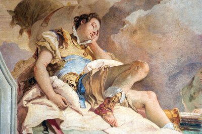 (detalle) Rinaldo, de Armida secuestrando al durmiente Rinaldo, de la Sala de Jerusalén Liberada en la Palazzina, 1757 de Giovanni Battista Tiepolo