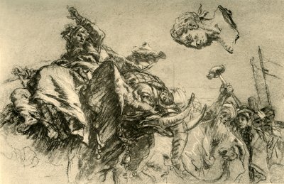 Mujer oriental en un elefante. Busto de un emperador romano, 1752-1753, 1928 de Giovanni Battista Tiepolo
