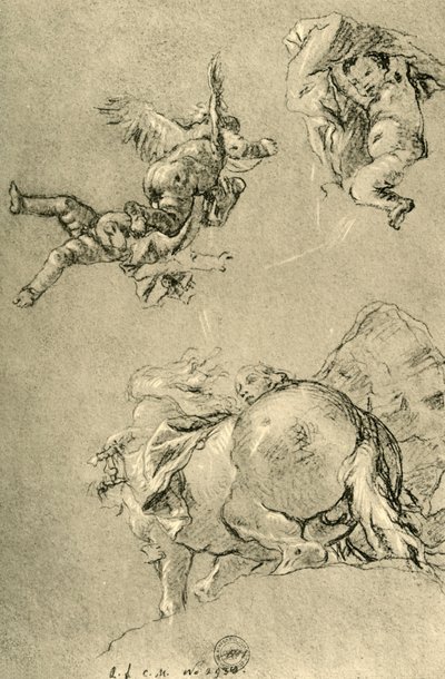 Cupidos flotantes y una de las Horas con un caballo del sol, 1752-1753 de Giovanni Battista Tiepolo