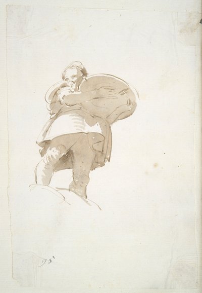 Figura masculina cargando una bandeja, vista desde abajo de Giovanni Battista Tiepolo