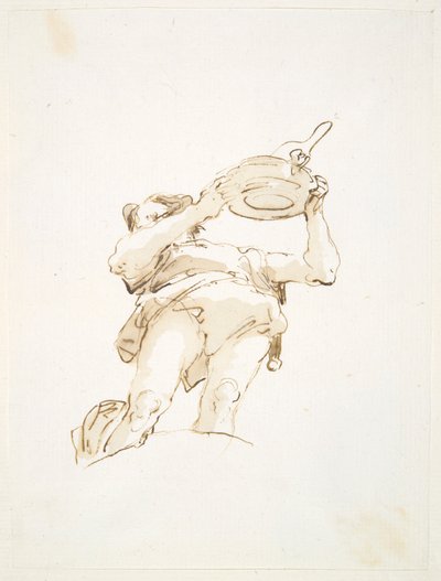 Figura masculina que lleva una bandeja con aves, visto desde abajo de Giovanni Battista Tiepolo