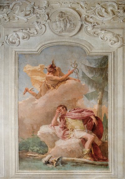 Mercurio exhortando a Eneas a dejar Cartago, de la Sala de la Eneida en la Palazzina, 1757 de Giovanni Battista Tiepolo