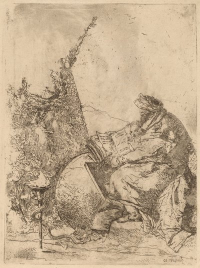 Filósofo sentado, con globo, libro y compás de Giovanni Battista Tiepolo