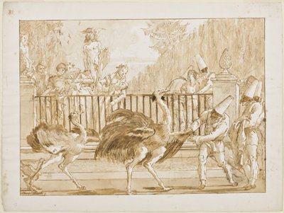 Punchinello con los avestruces, c.1800 de Giovanni Battista Tiepolo
