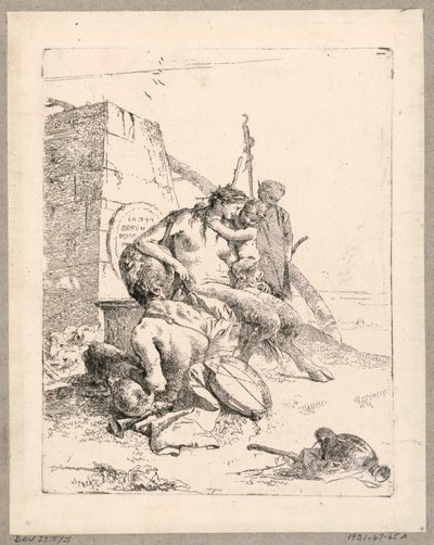 Familia de sátiros con un obelisco, placa 11 de los Scherzi di Fantasia de Giovanni Battista Tiepolo