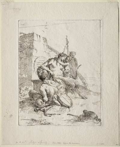 Scherzi: Familia de sátiros con el obelisco de Giovanni Battista Tiepolo
