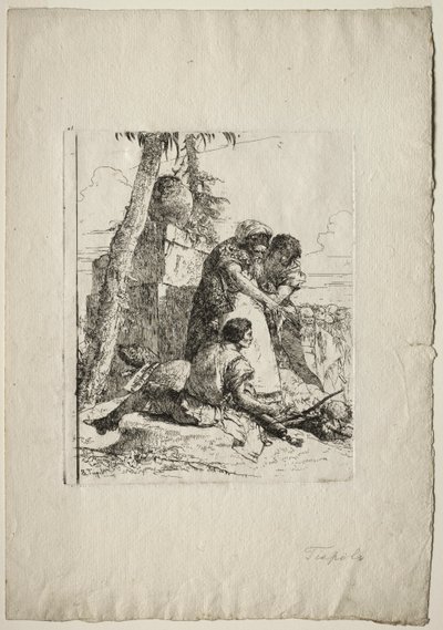 Scherzi di Fantasia: Magician Pointing Out a Burning Head to Two Youths de Giovanni Battista Tiepolo