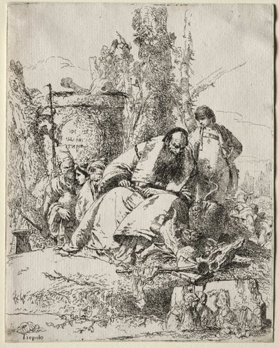 Scherzi: mago sentado, niño y cuatro figuras, 1735-40 de Giovanni Battista Tiepolo