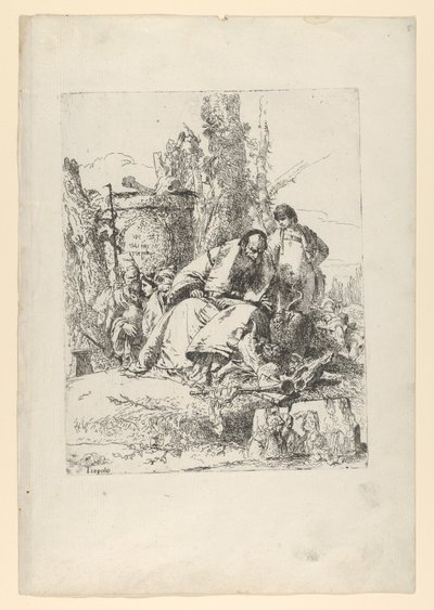 Mago sentado, niño y cuatro figuras del Scherzi di Fantasia de Giovanni Battista Tiepolo