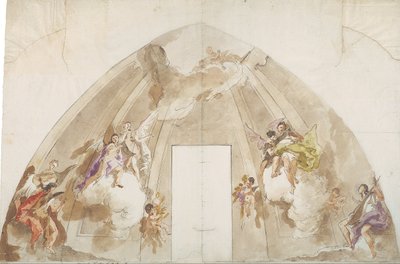 Ángeles cantores y músicos: Dibujo preparatorio para el techo de la catedral de Udine de Giovanni Battista Tiepolo