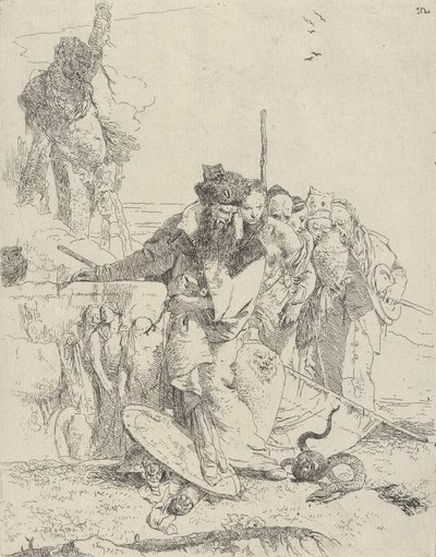 Seis personas observando una serpiente, de los Scherzi de Giovanni Battista Tiepolo