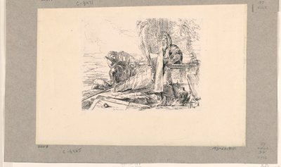Mago de pie, soldado sentado y un hombre, de los Vari Capricci de Giovanni Battista Tiepolo