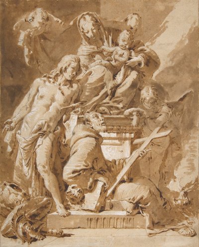 La Virgen y el Niño entronizados con San Sebastián y un santo franciscano, 1696-1770 de Giovanni Battista Tiepolo