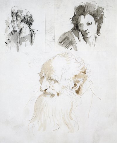 Tres Estudios de Cabezas de Giovanni Battista Tiepolo