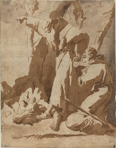 Dos monjes con un hombre postrado de Giovanni Battista Tiepolo