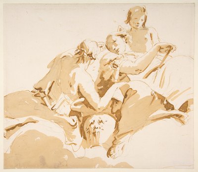 Dos mujeres sentadas y un niño sobre nubes de Giovanni Battista Tiepolo