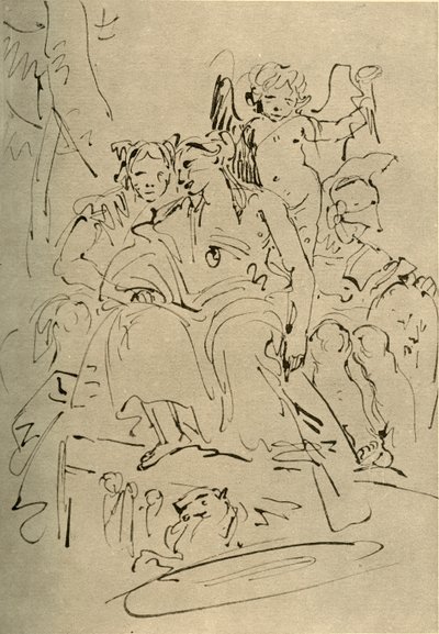 Dos mujeres, Eros y un soldado, mediados del siglo XVIII, 1928 de Giovanni Battista Tiepolo