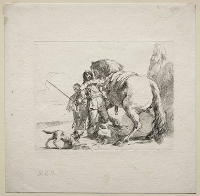 Caprichos varios: El caballero montando su caballo de Giovanni Battista Tiepolo
