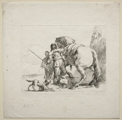 Varios caprichos: El caballero montando su caballo, 1785 de Giovanni Battista Tiepolo
