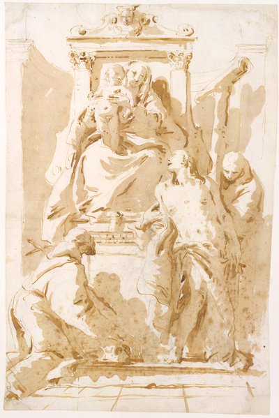 Virgen con el Niño, san Juan de la Cruz (?), san Sebastián y san Pedro de Alcántara de Giovanni Battista Tiepolo