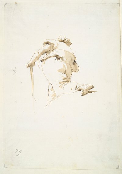 Figura masculina que camina vista oblicuamente desde abajo de Giovanni Battista Tiepolo