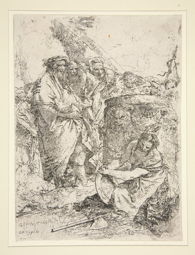 Mujer Arrodillada y Sosteniendo un Plato, de la serie Scherzi de Giovanni Battista Tiepolo