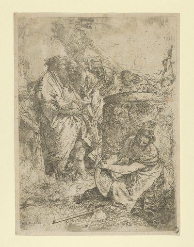 Mujer arrodillada frente a magos y otras figuras, del Scherzi, ca. 1740 de Giovanni Battista Tiepolo