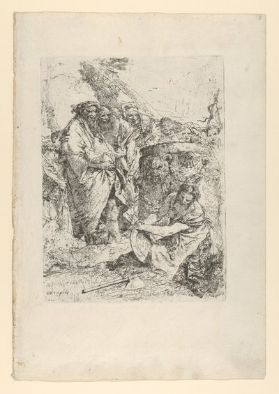 Mujer arrodillada frente a magos y otras figuras, de los Scherzi, ca. 1743-50 de Giovanni Battista Tiepolo