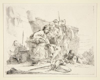 Joven sentado y apoyado en una urna, de la serie Vari Capricci de Giovanni Battista Tiepolo