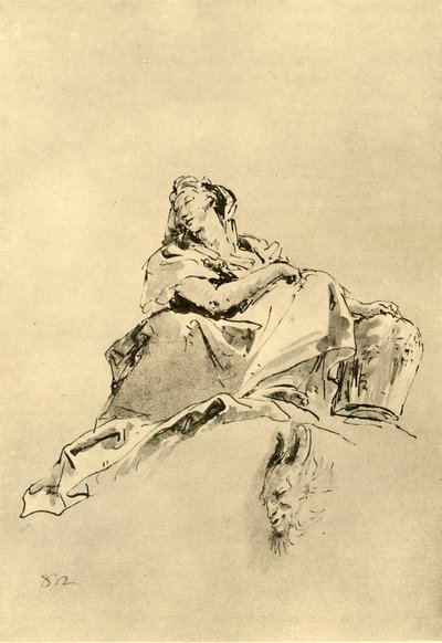Joven sentada, sosteniendo una jarra a su lado de Giovanni Battista Tiepolo