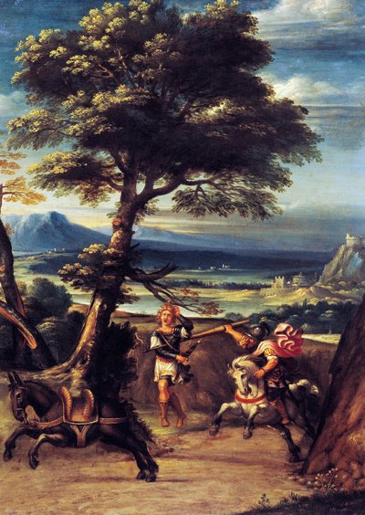 Paisaje con Absalón herido por la lanza de Joab de Giovanni Battista Viola (1576-1622), óleo sobre cobre, 45x34 cm de Giovanni Battista Viola