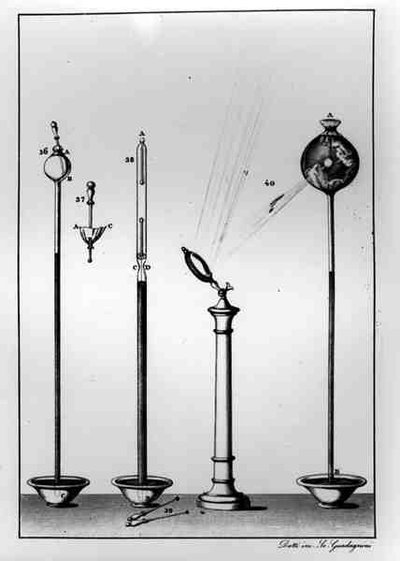 Instrumentos científicos, grabado por Gaetano Guadagnini (1800-60) de Giovanni Battista after Dotti
