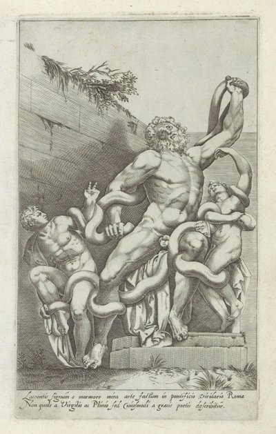 Laocoöngroep El letrero de Lacoon hecho de mármol, arte maravilloso (...) (título sobre el objeto) Antieke sculptn en Roma (título de la serie) Los íconos de las estatuas antiguas de la ciudad de Roma que se ven en lugares públicos (título de la serie) de Giovanni Battista de