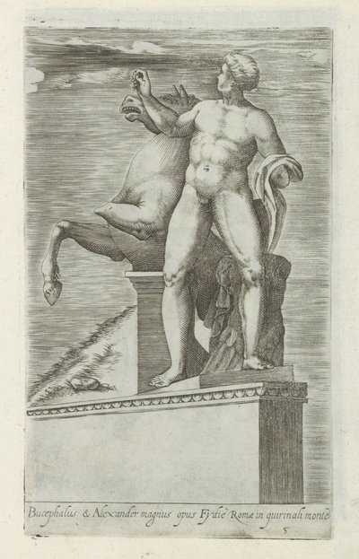 Sculptuur van een van de Dioscuren op het Quirinaal te Rome Bucéfalo y Alejandro la gran obra (...) (título sobre objeto) Antieke sculptn en Roma (título de la serie) Los íconos de las estatuas antiguas de la ciudad de Roma que se ven en lugares públicos ( de Giovanni Battista de