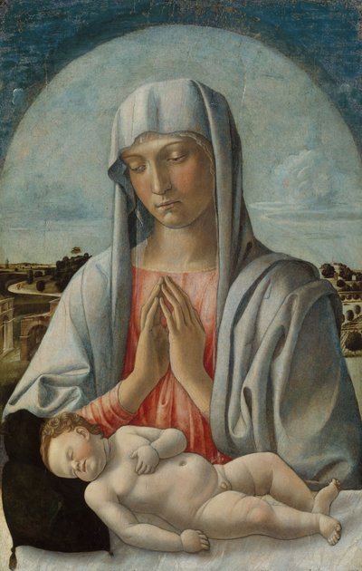 Madonna adorando al niño dormido de Giovanni Bellini