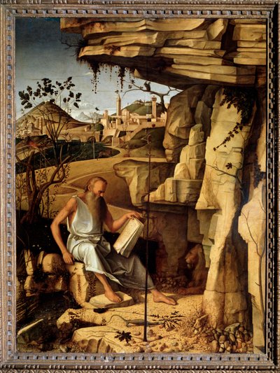 San Jerónimo en el desierto Pintura de Giovanni Bellini dit il Giambellino 1479 Dim 145x114 cm Palazzo Pitti Florencia de Giovanni Bellini