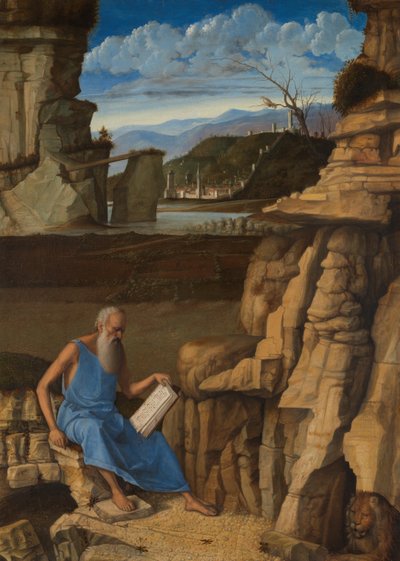 San Jerónimo leyendo en un paisaje, c.1480-5 (óleo sobre madera) de Giovanni Bellini