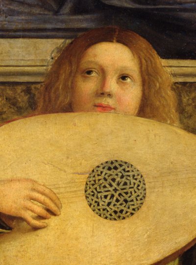 El retablo de San Giobbe, detalle del ángel tocando música, c.1487 (detalle) de Giovanni Bellini