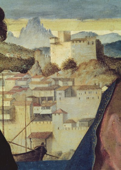Virgen y niño entre San Juan Bautista y una santa, (detalle) de Giovanni Bellini