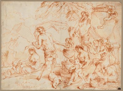Bacanal ante un Herm, principios de la década de 1660 (óleo y pigmento pardo rojizo) de Giovanni Benedetto (1609 64) Castiglione