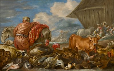 Los animales entrando en el Arca de Noé, c.1639-64 (óleo sobre tabla) de Giovanni Benedetto Castiglione