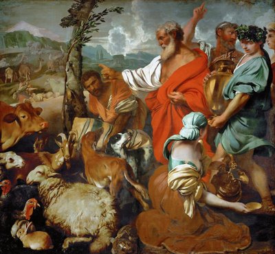 El Arca de Noé: Los animales abordan el Arca de Noé de Giovanni Benedetto Castiglione