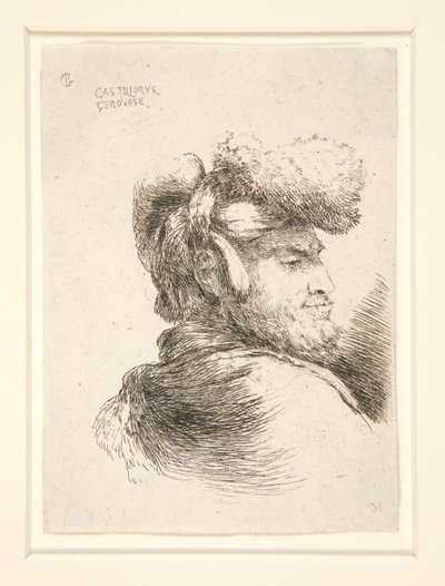 Un hombre de perfil, girado a la derecha, de la serie Les petites tetes d de Giovanni Benedetto Castiglione