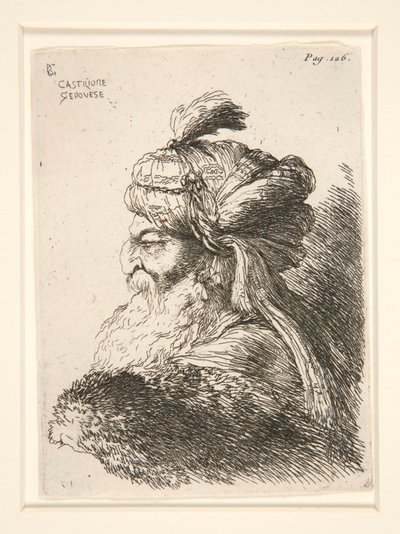 Figura mirando hacia la izquierda, de la serie Pequeños estudios de cabezas. de Giovanni Benedetto Castiglione