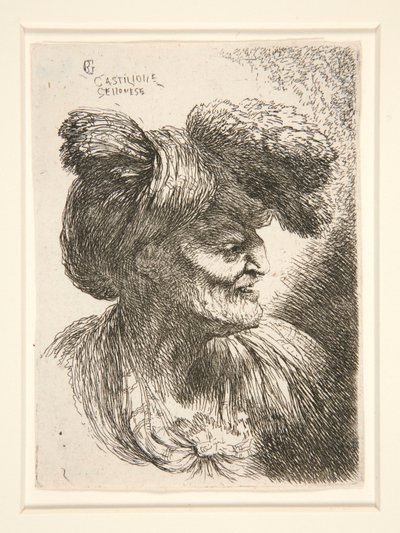 Figura mirando hacia la derecha, de la serie Pequeños estudios de cabezas. de Giovanni Benedetto Castiglione