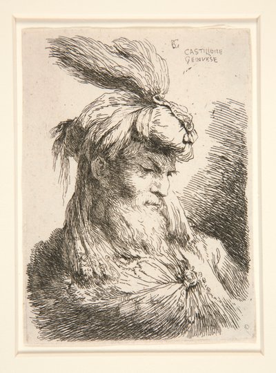 Figura mirando hacia la derecha, de la serie Pequeños estudios de cabezas. de Giovanni Benedetto Castiglione