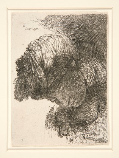 Figura con la cabeza baja, de la serie Pequeños estudios de cabezas de Giovanni Benedetto Castiglione